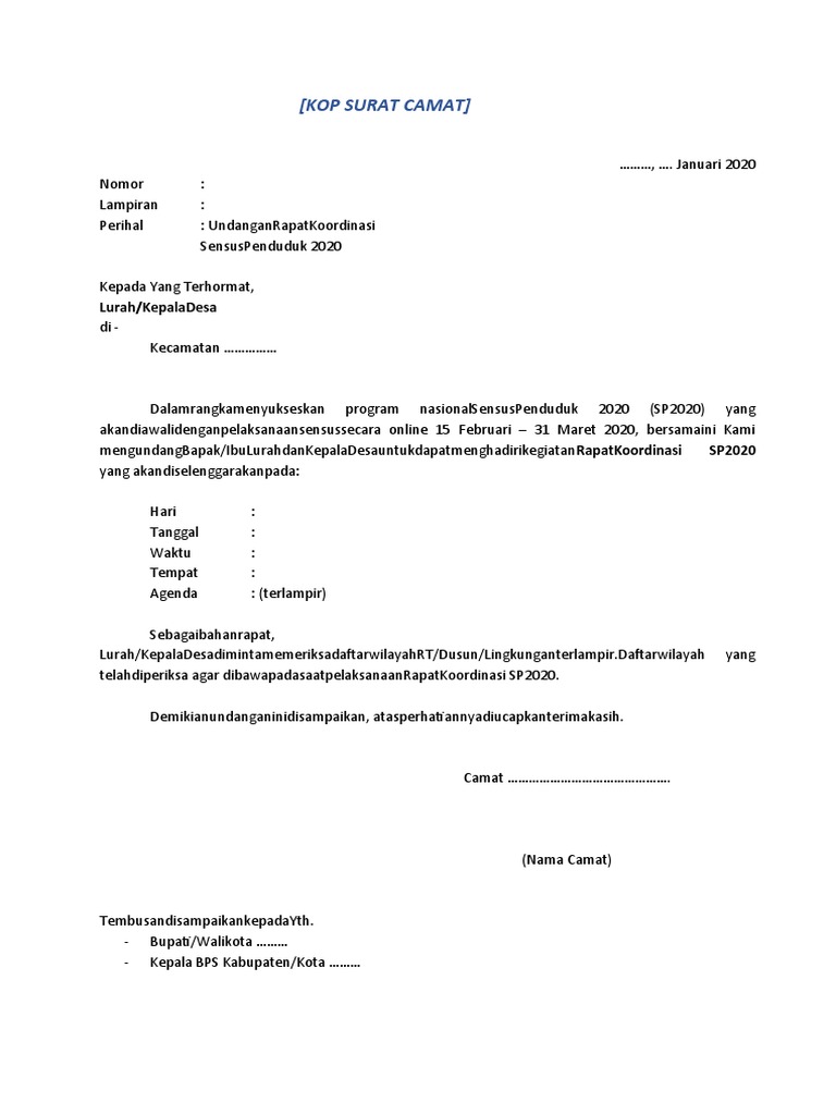 02. Template Surat Undangan Rakorcam - Camat (2) | PDF