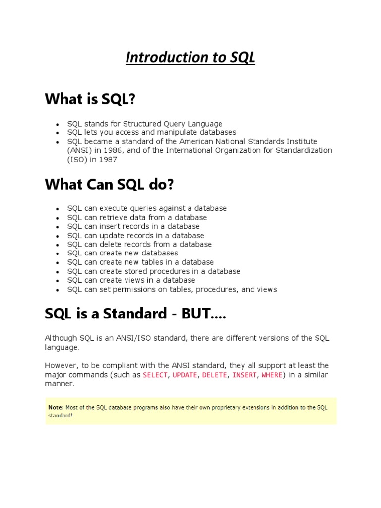 Introduction To SQL | PDF