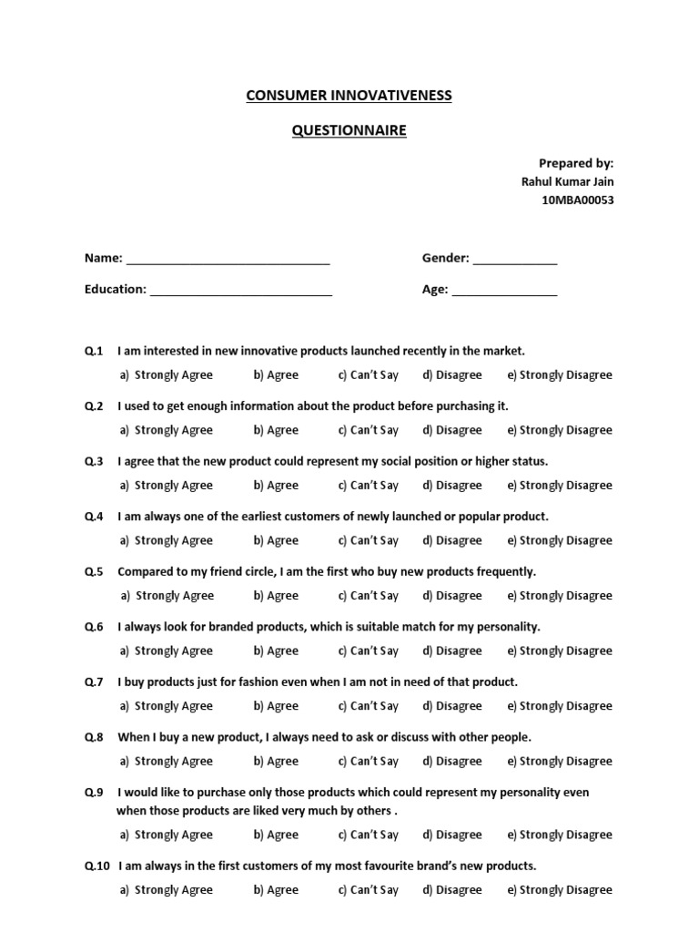 CI Questionnaire Rahul | PDF