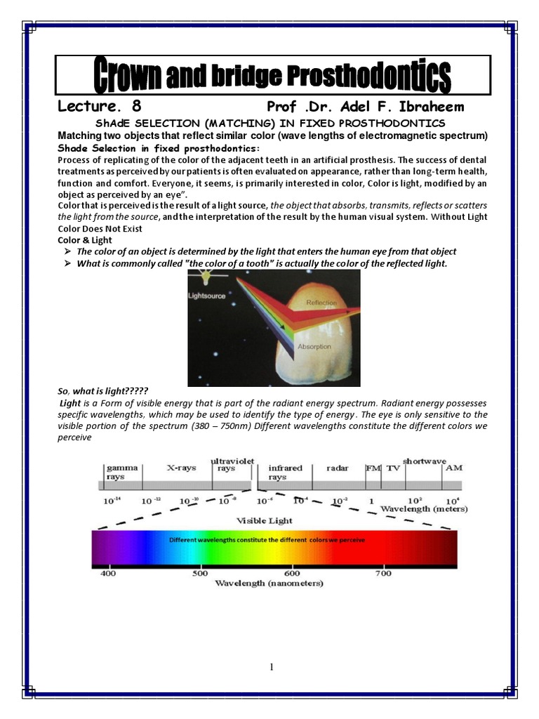 Shade Selection in Fixed Prosthodontics | PDF | Color | Retina