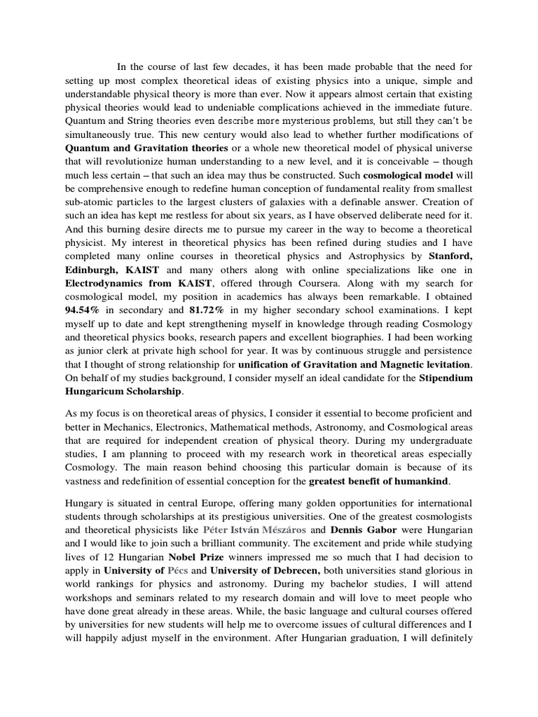 Motivation Letter | Download Free PDF | Physics | Theoretical Physics