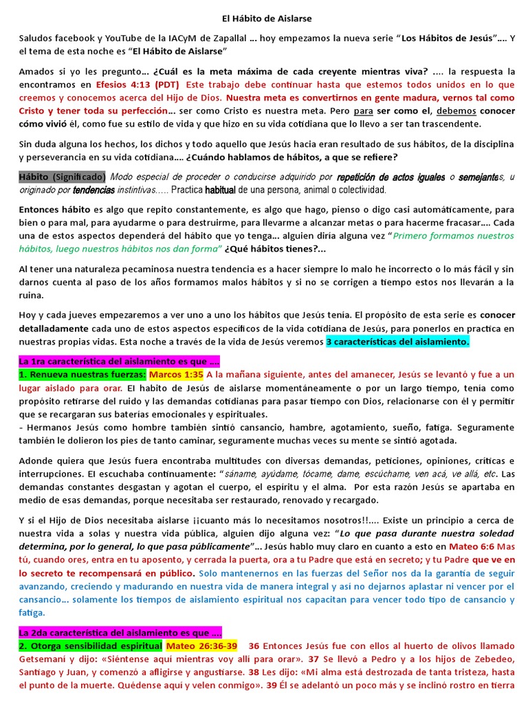 LOS HÁBITOS DE JESUS "El Hábito de Aislarse" | PDF | Jesús | Satán
