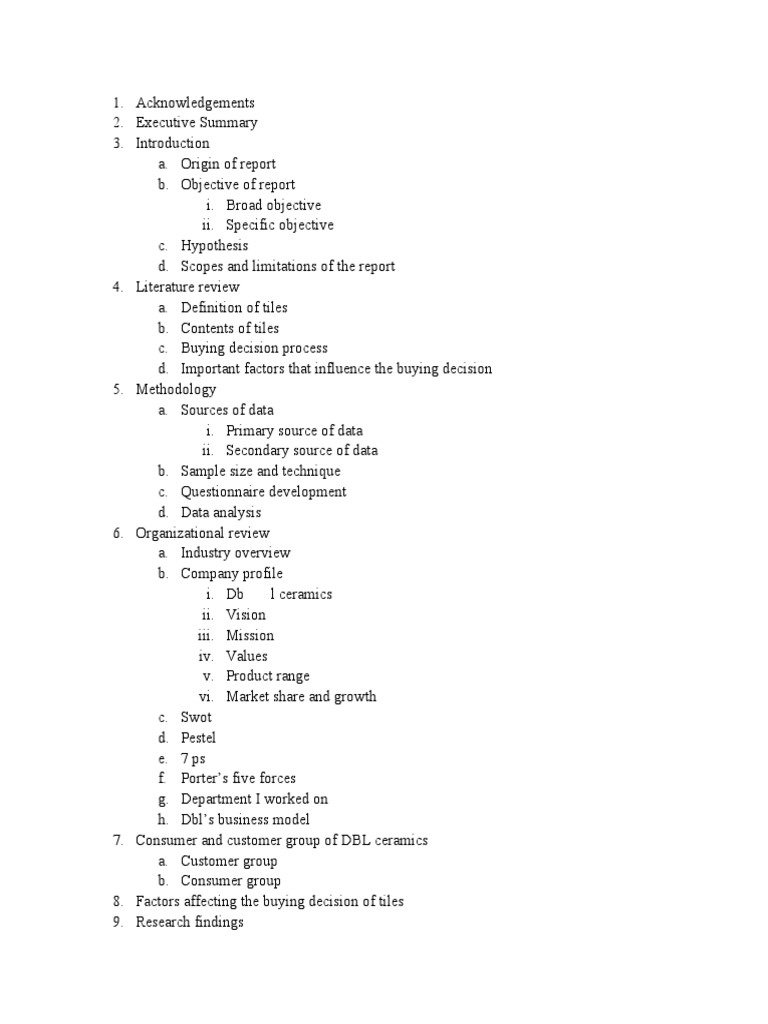 Internship Report DBL Ceramics LTD PDF Questionnaire Product
