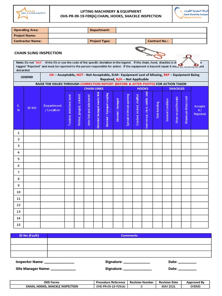 Ohs-Pr-19-F09 (A) Chain, Hooks, Shackle Inspection | PDF