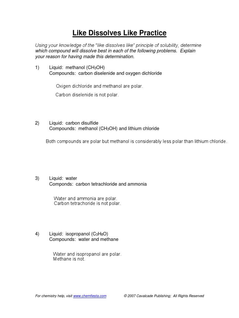 Like Dissolves Like | PDF | Science & Mathematics