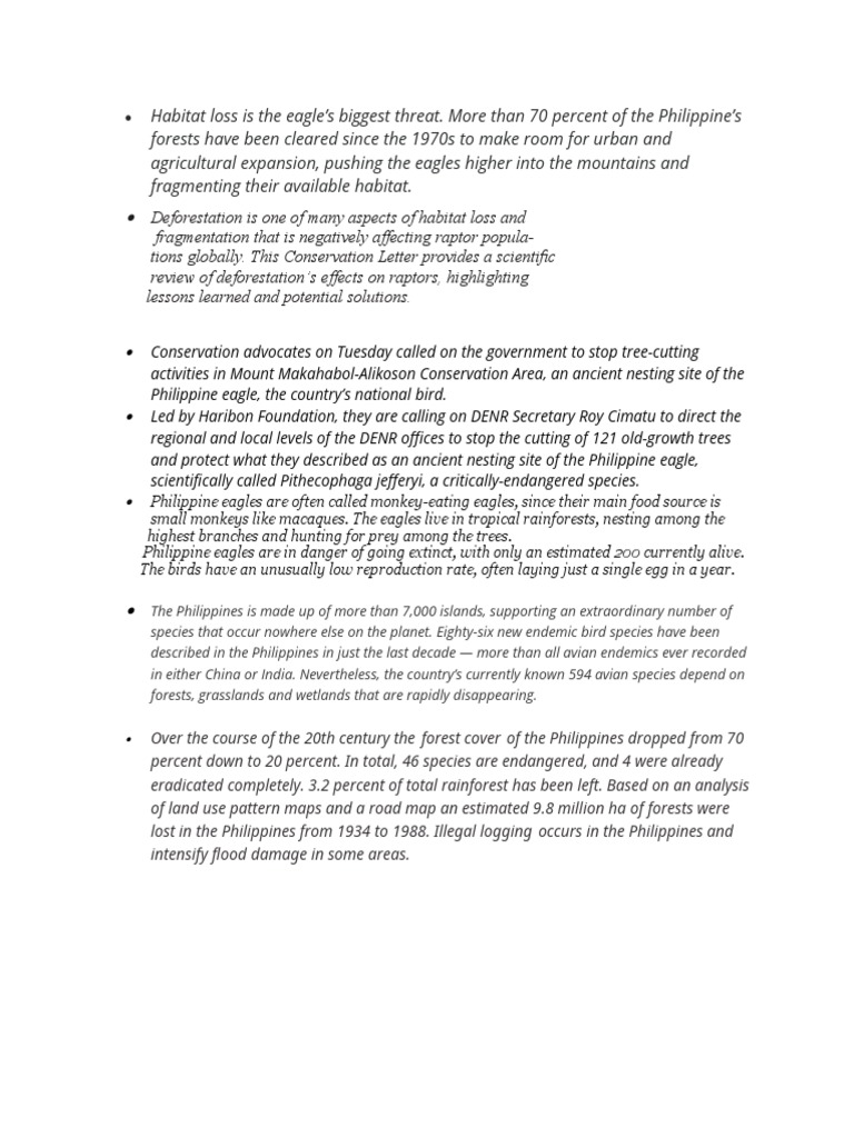 Habitat Loss Is The Eagle PDF Habitat Destruction Deforestation