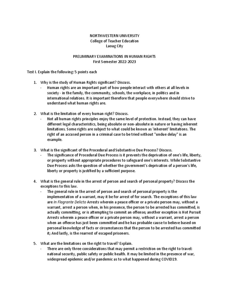 CLJ 2 Human Rights Exam Review | PDF | Arrest | Freedom Of Speech