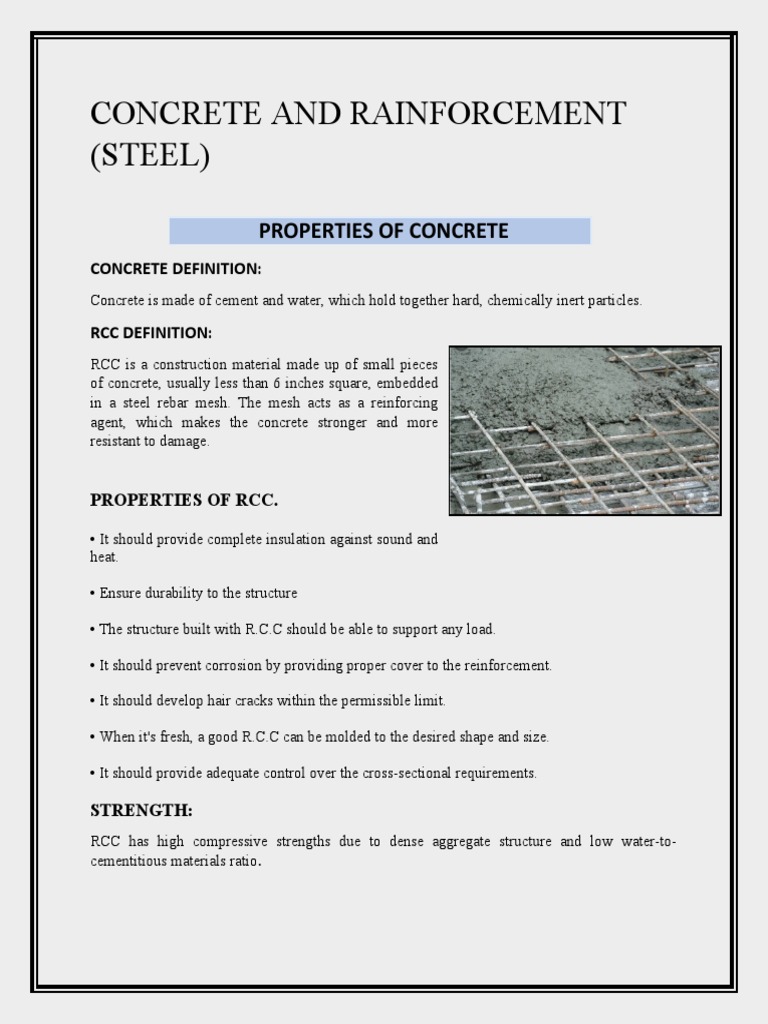 Properties of RCC and Steel Reinforcement | PDF | Concrete | Steel