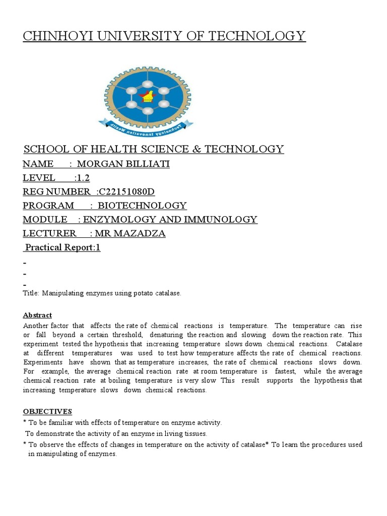 Prac Report PDF Catalase Hydrogen Peroxide