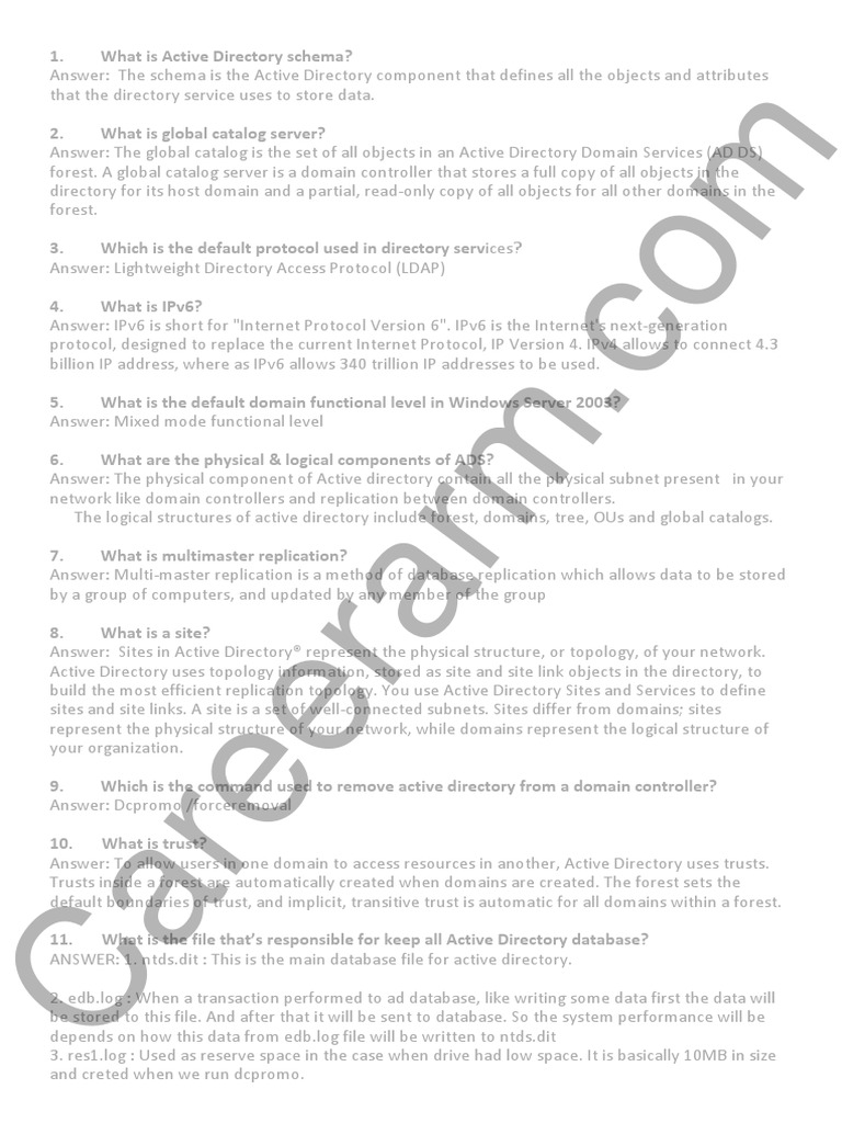 Active Directory Interview Question and Answers | PDF | Active ...