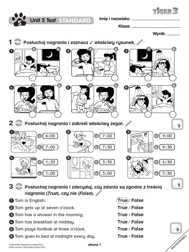 Tiger 3 Unit 5 Test Standard Pdf