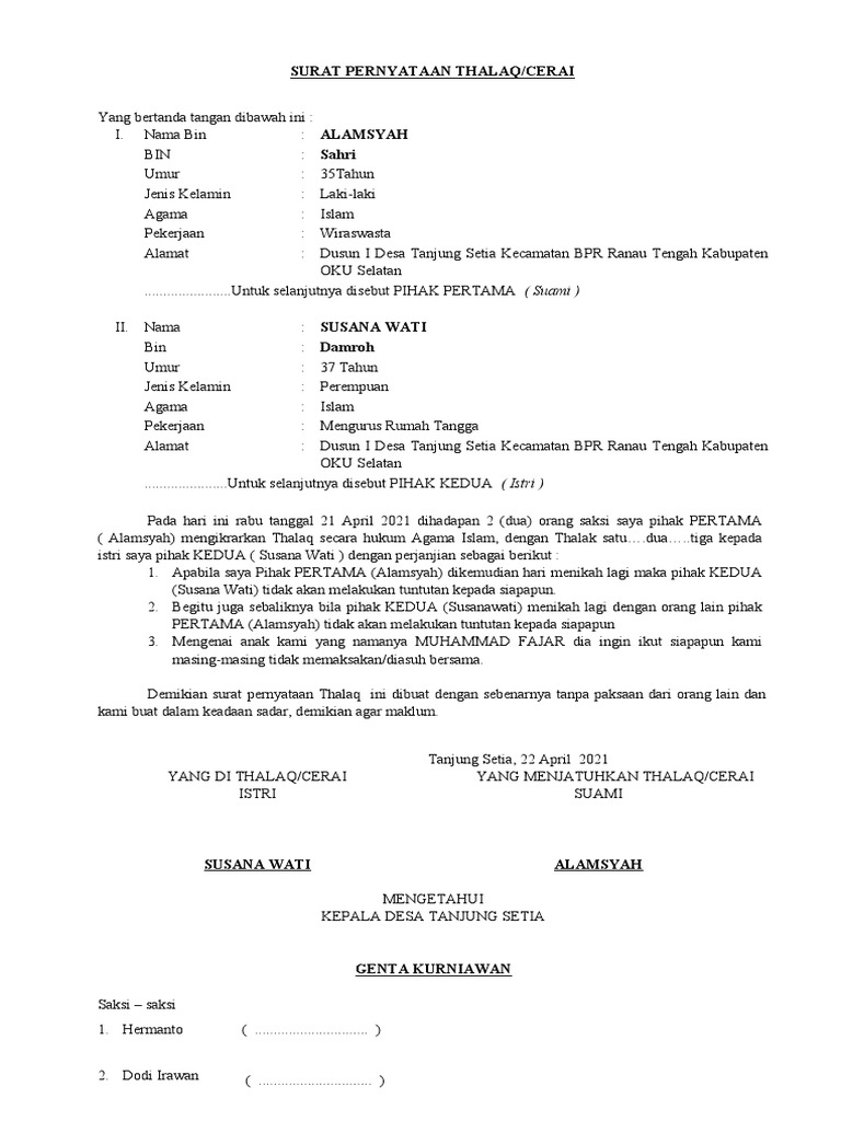 SURAT PERNYATAAN CERAI Alamsyah PDF