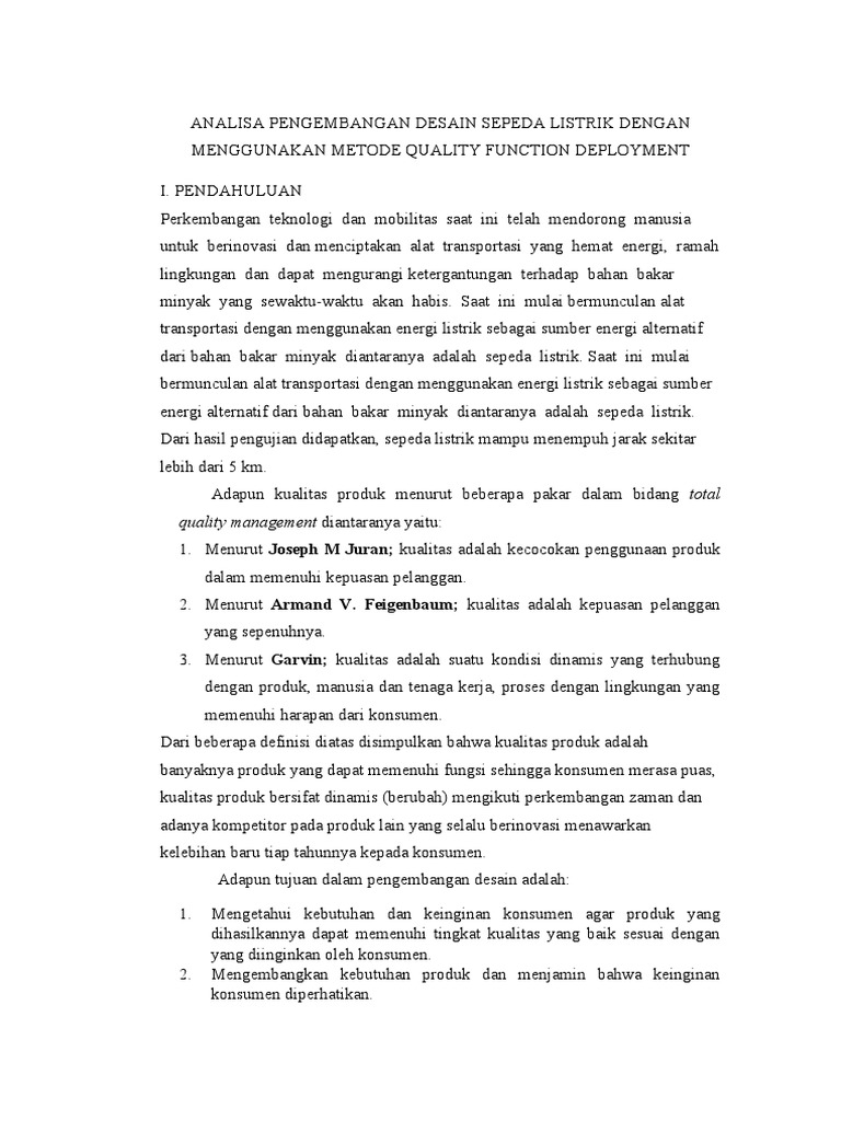 Analisa pengembangan desain sepeda listrik dengan menggunakan metode