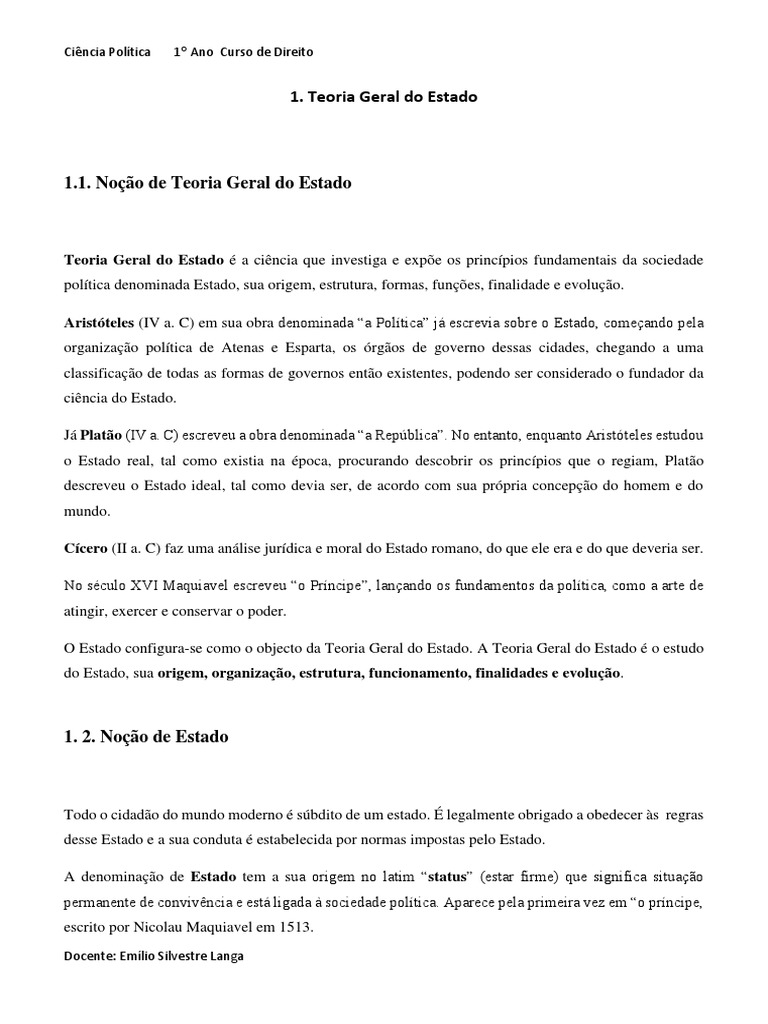 Teoria Geral Do Estado I | PDF | Estado | Nação