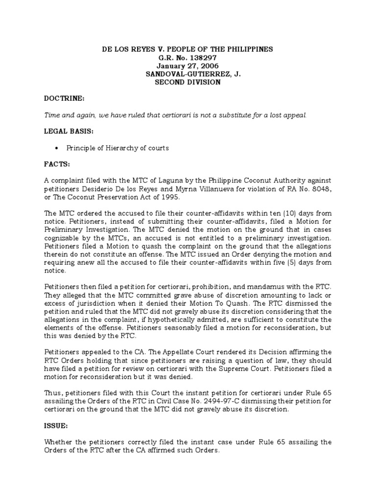 Delos reyes v people g r no 138297 pdf certiorari appeal