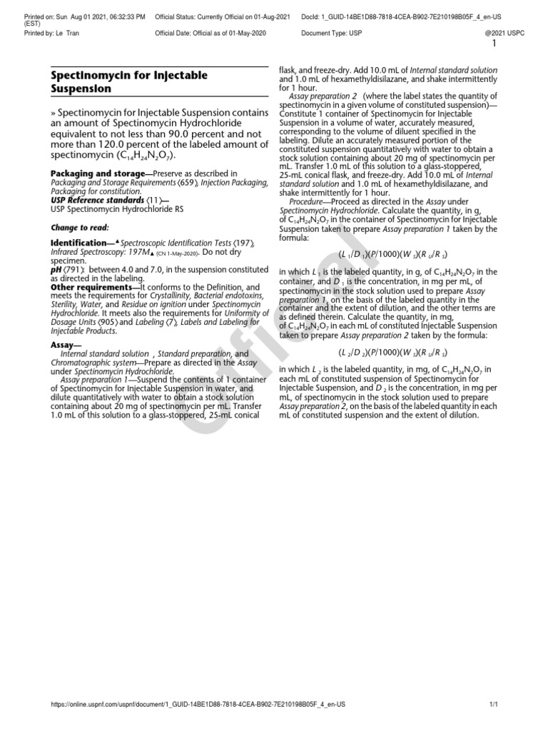 Spectinomycin For Injectable Suspension PDF Chemistry Physical