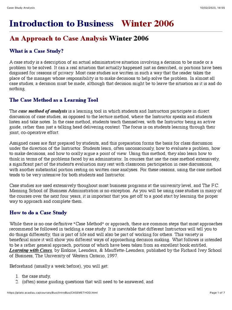 Case Study Analysis Tips 2 Pdf Decision Making Reason