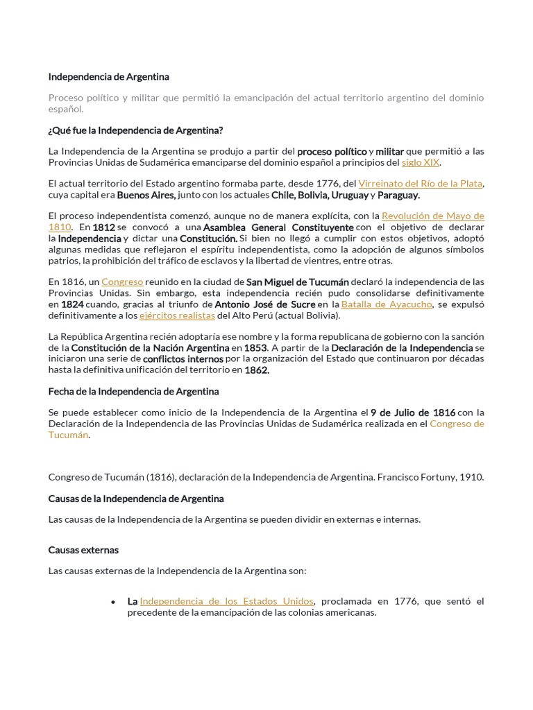Causas y Consecuencias de la Independencia Argentina | PDF | Argentina ...