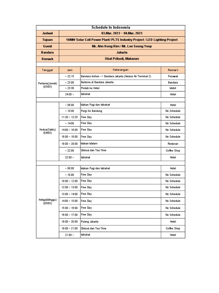 Schedule In Indonesia Pdf