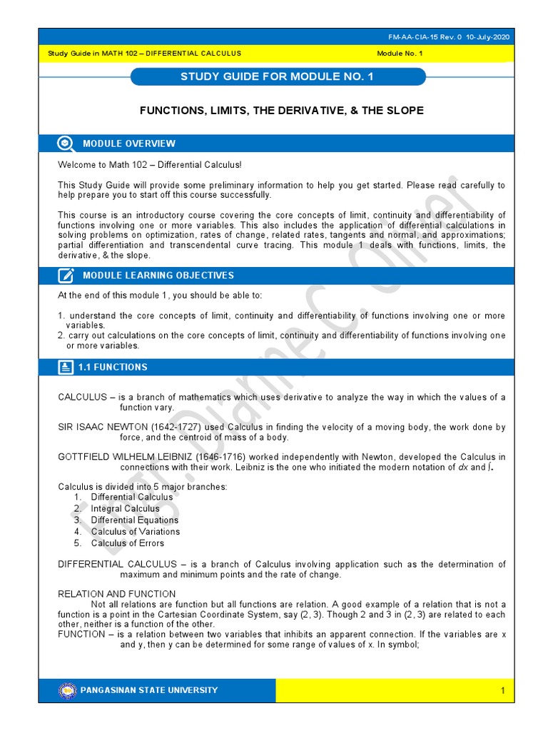 Differential Calculus Study Guide | PDF | Derivative | Calculus