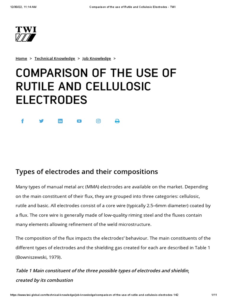 Comparison of The Use of Rutile and Cellulosic Electrodes TWI PDF