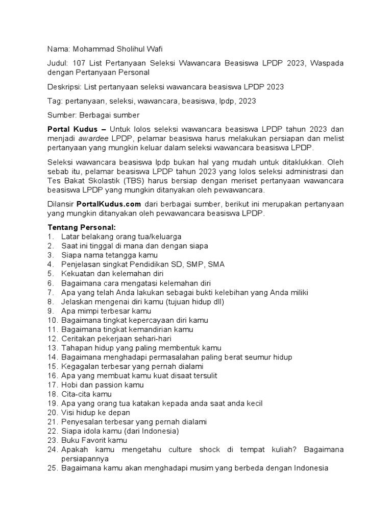 107-list-pertanyaan-seleksi-wawancara-beasiswa-lpdp-2023-waspada
