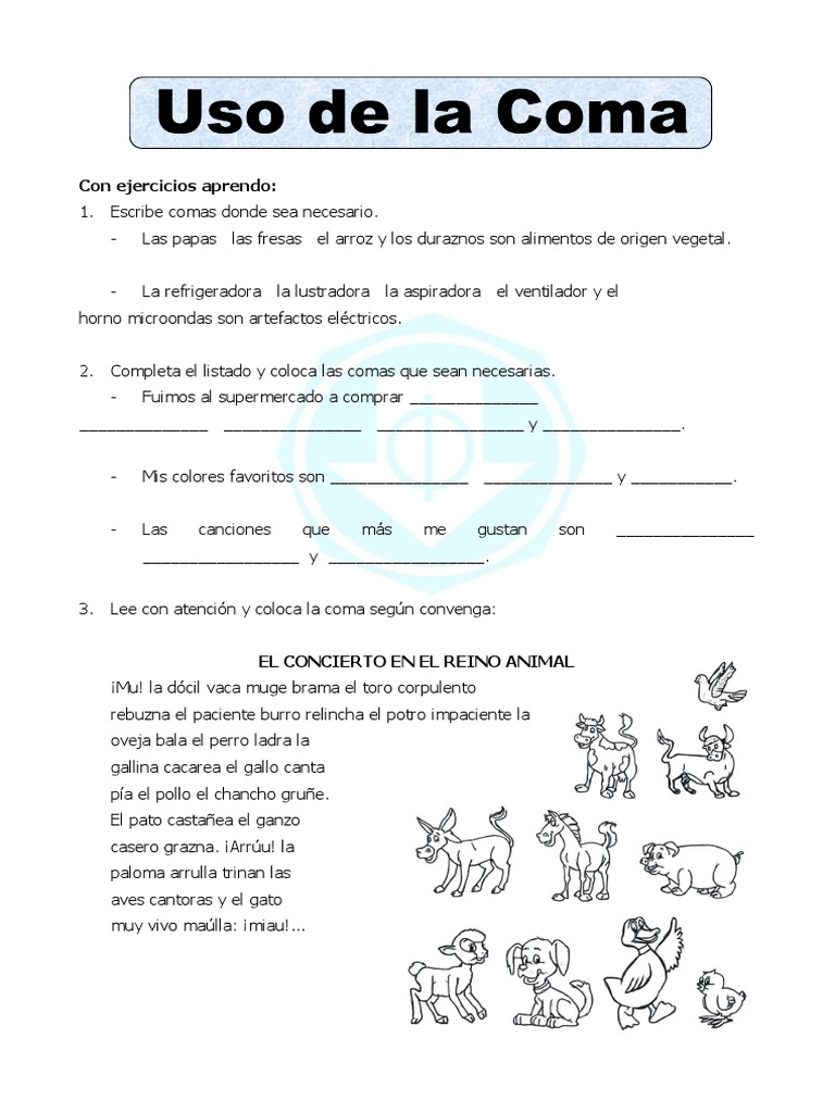 Ejercicios para el uso de la coma | PDF | Hogar, jardinería y bricolaje