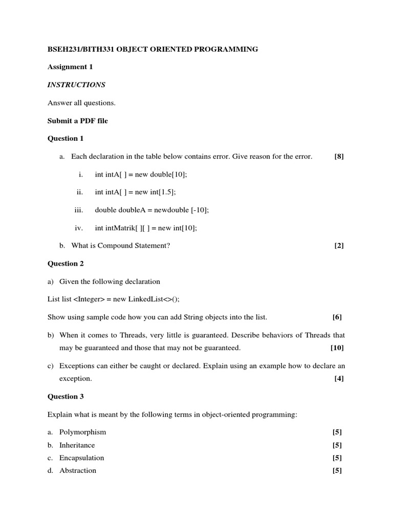 Assignment 1 Object Oriented | PDF | Method (Computer Programming ...