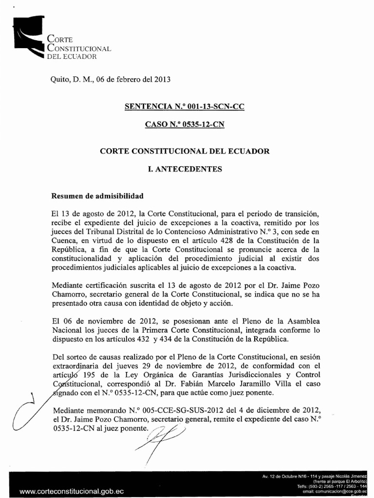 SENTENCIA - 001-13-scn-cc-2. Estudiar | PDF