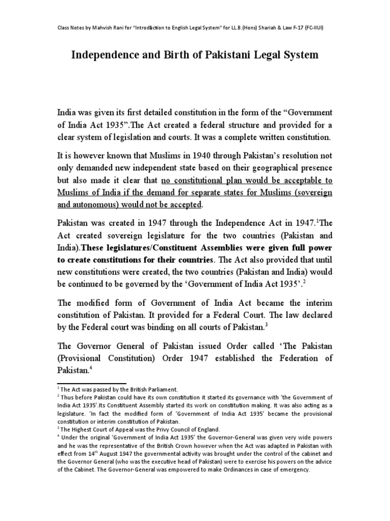 Birth of Pakistan's Legal System | PDF | Sharia | Constitution