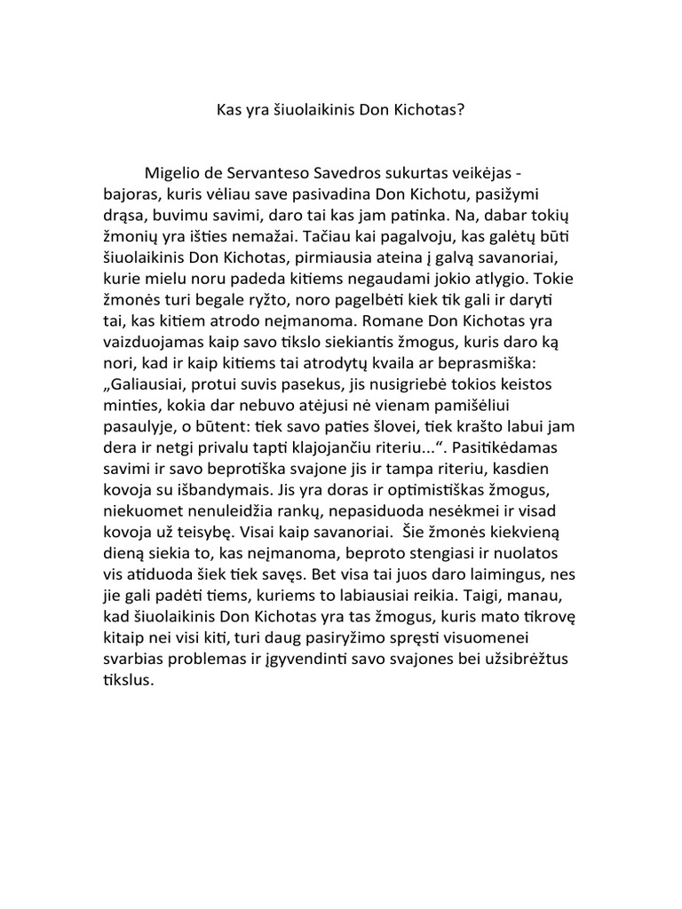 Kas Yra Šiuolaikinis Don Kichotas | PDF