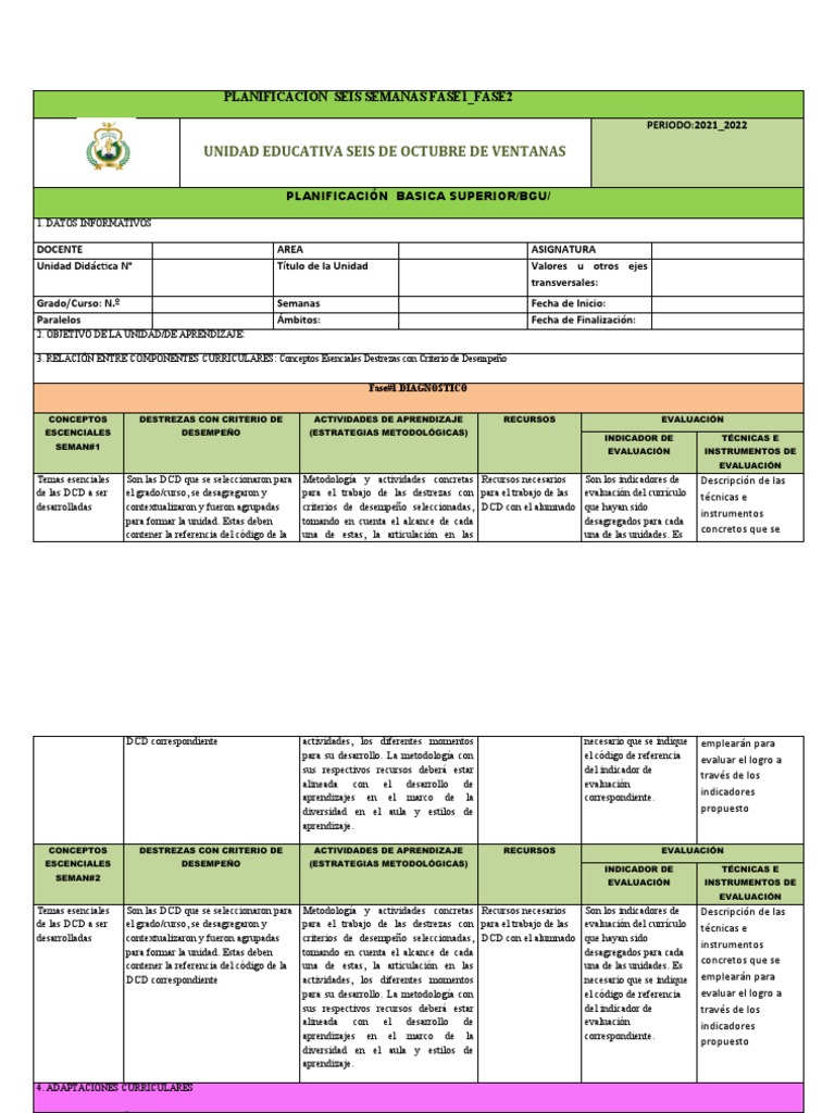Planificación DUA BGU 2021-2022 | PDF | Evaluación | Plan de estudios