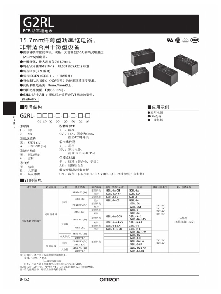 Omron Electronics G2RL 1 E CN DC12 - C501454 | PDF