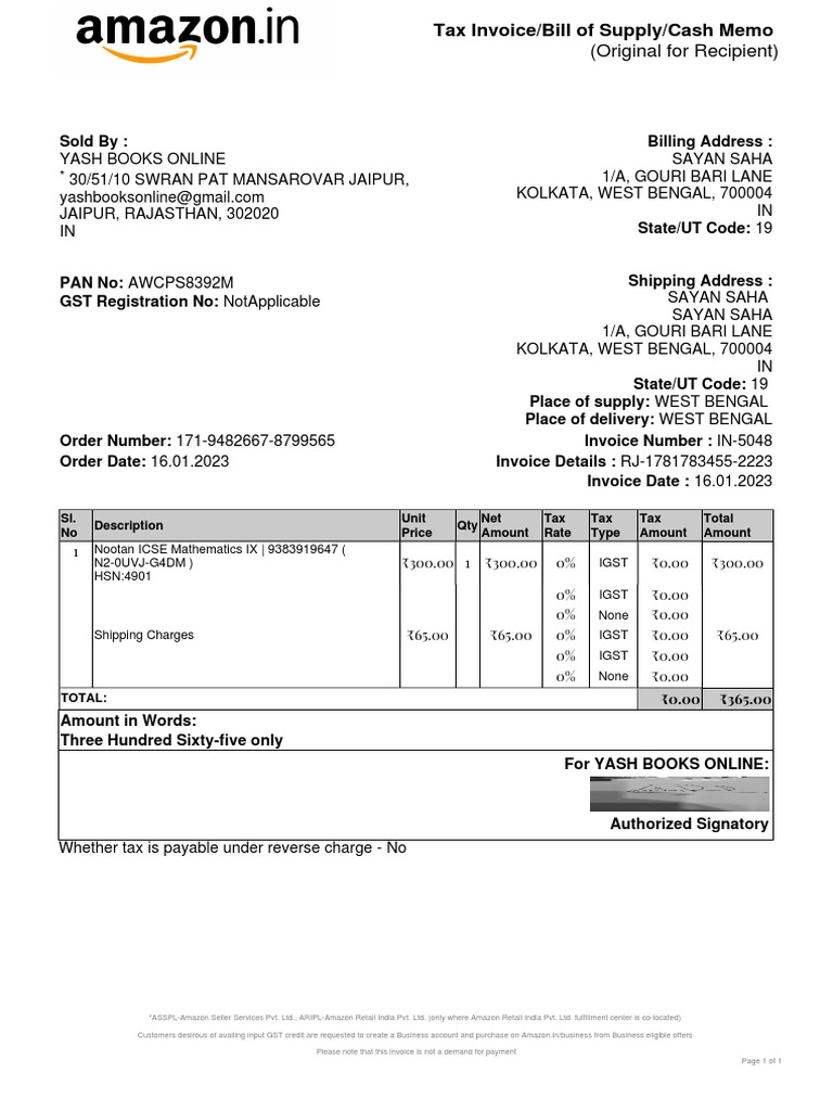 invoice-for-the-sale-of-one-mathematics-textbook-and-shipping-charges