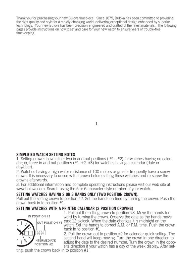 BULOVA Standard Movement User Instructions EN PDF Clock Watch