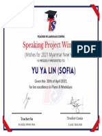 Speaking Project Winner: Yu Ya Lin (Sofia)