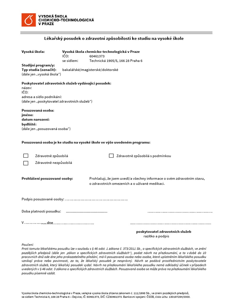 Po adavky na zdravotn zp sobilost formul pro potvrzen od l ka e pdf