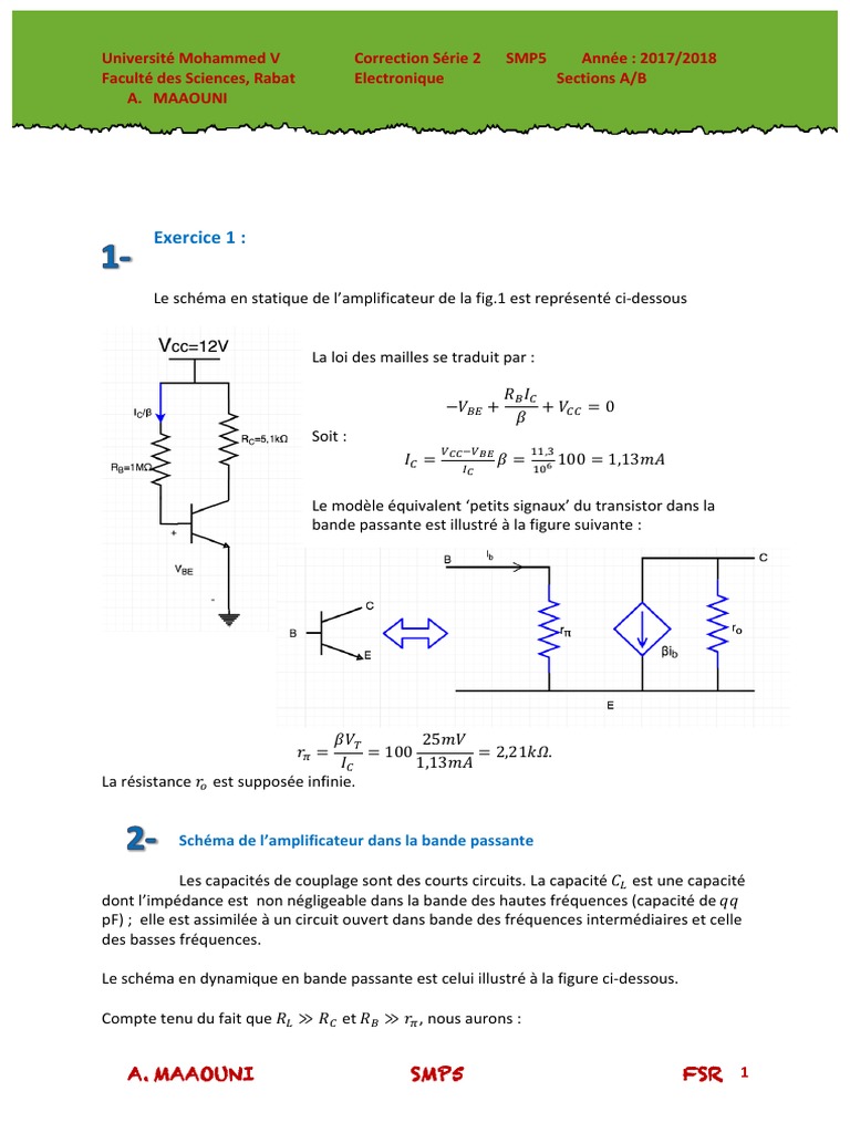 SMP5 Electronique Serie 2 Correction 2017-2018 PDF | PDF ...