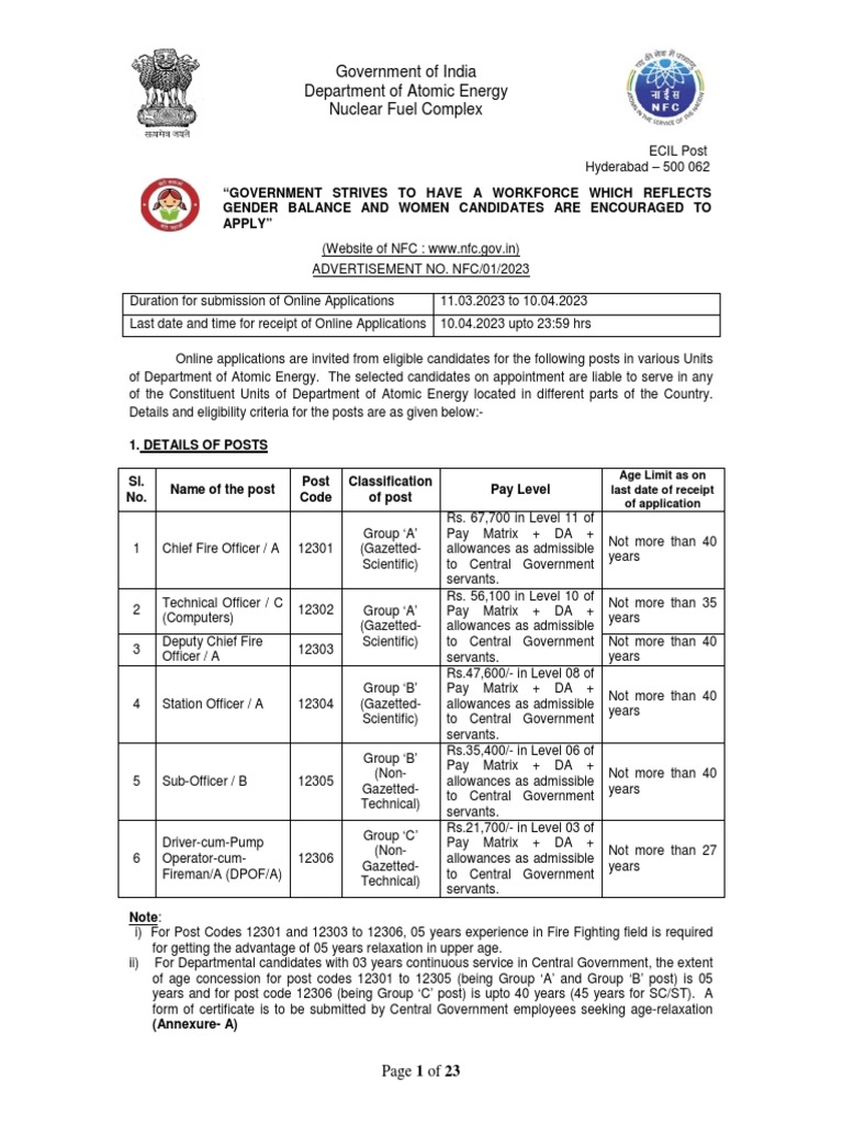DAE NFC Recruitment 2023 Notification PDF | PDF | Computer 