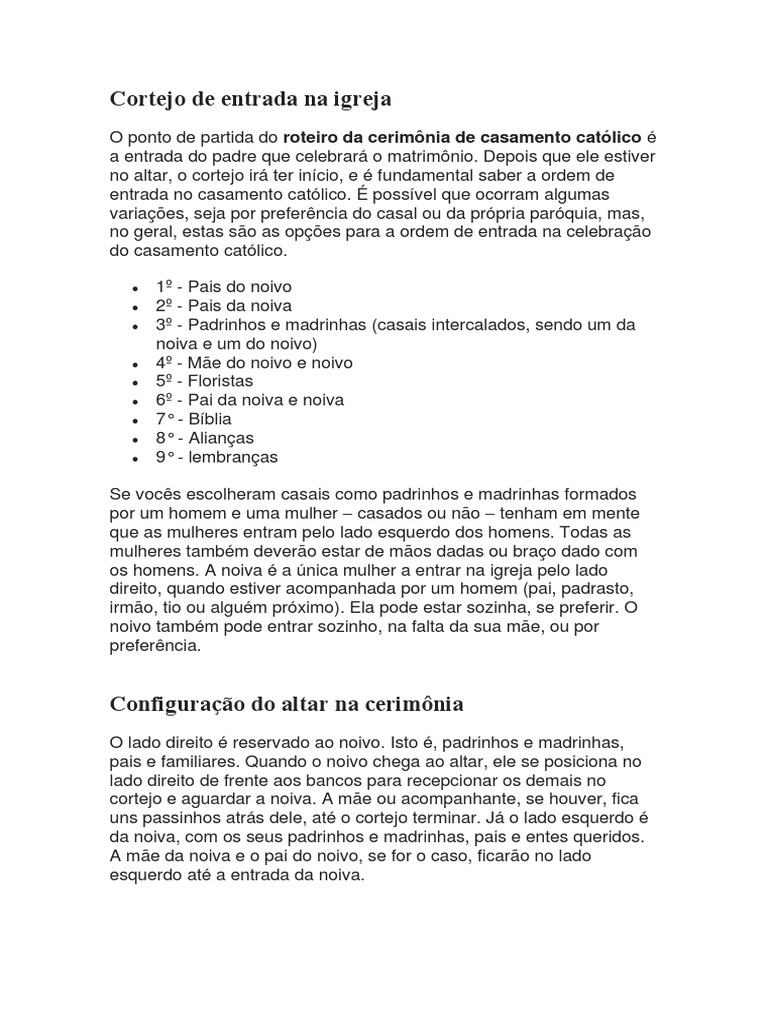 Roteiro Casamento | PDF | Igreja católica | Casamento