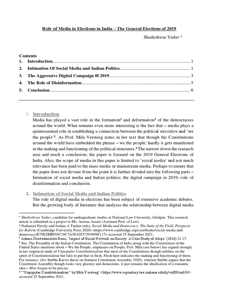 Media Law Project PDF Politics Of India