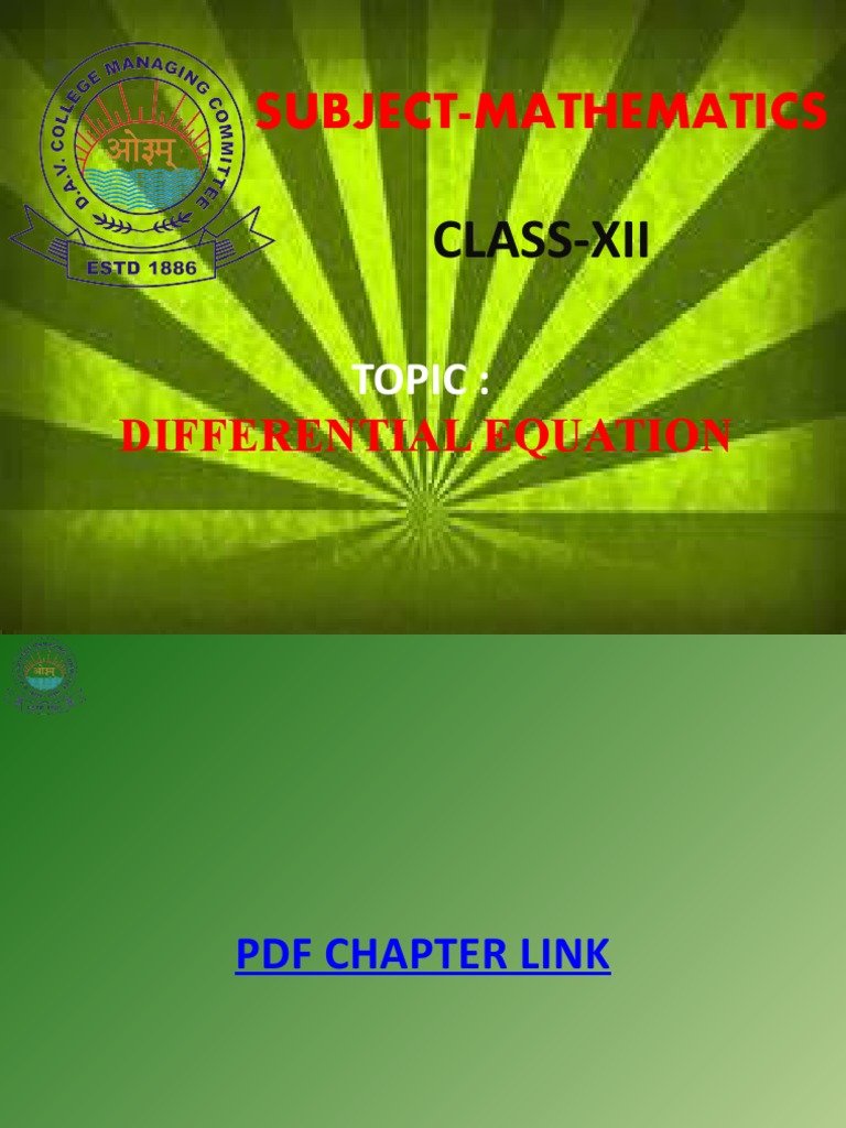 Class XIIDifferential Equation PDF Equations Differential Equations