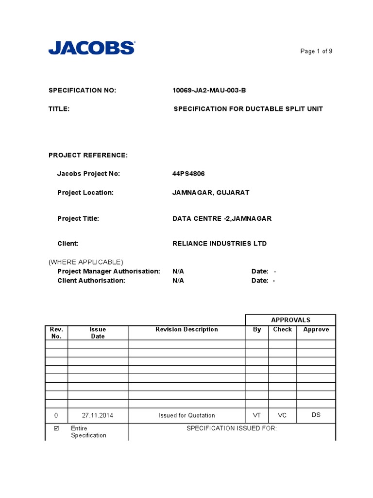 04 Specifications of Ductable Split Air Conditioners PDF Air