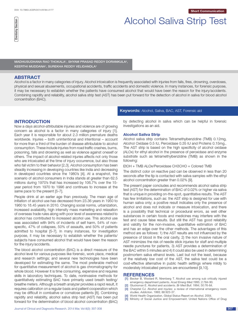 Alcohol Saliva Strip Test PDF | PDF | Ethanol | Alcohol Intoxication
