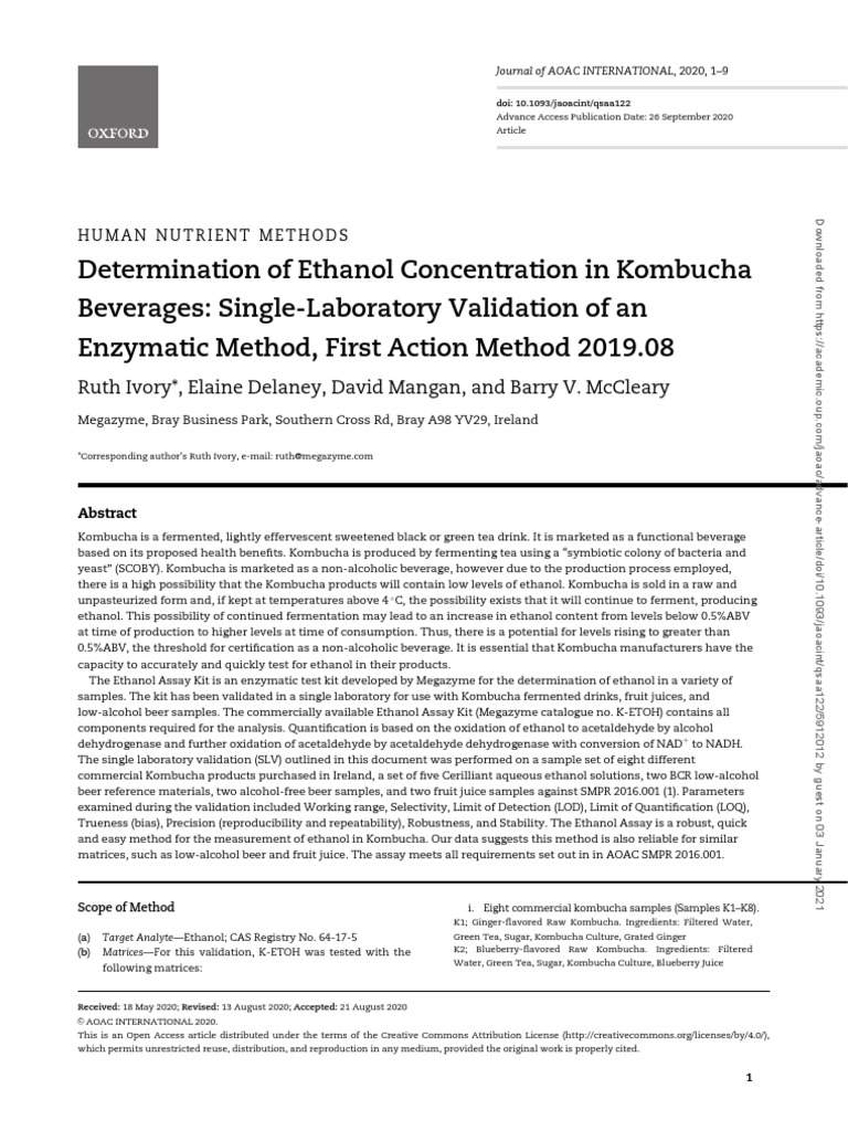 Determination of Ethanol Concentration in Kombucha PDF