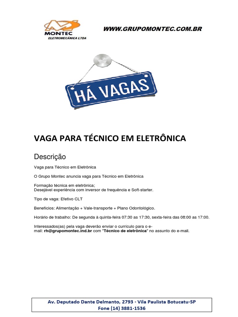 VAGA TECNICO EM ELETRONICA.pdf | PDF