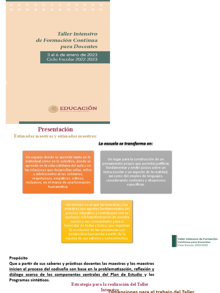 Taller de Formación Continua Docente | PDF | Maestros | Plan de estudios