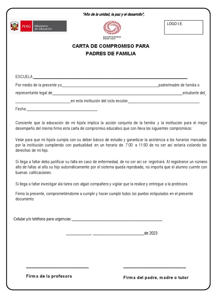 3 Compromiso para Padres de Familia Modelo 3 | PDF | Crecimiento ...