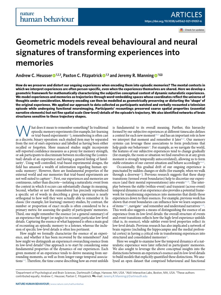 Geometric Models Reveal Behavioural and Neural Signatures of ...