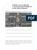 Economistas Ven Un Tipo de Cambio de 19.73 Pesos Por Dólar Al Cierre de 2023 - Banxico